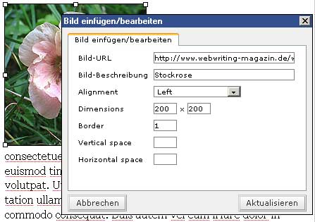 PopUp einfügen/bearbeiten