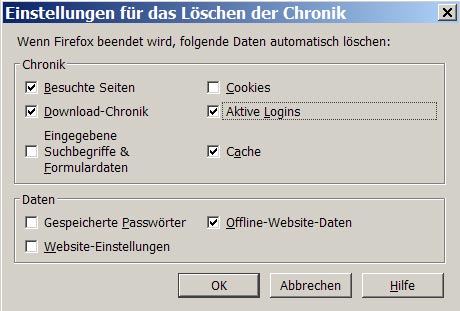 Chronik löschen - im Detail