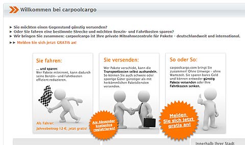 Website der Mitnamezentrale carpoolcargo