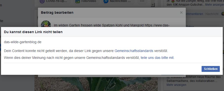 Facebook blockiert Gartenblog